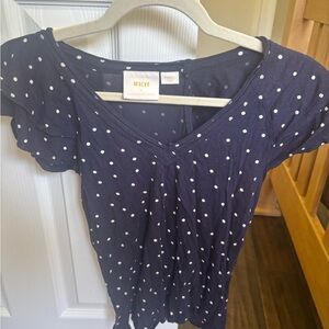 Anthropologie Maeve Navy Blouse with White Dots